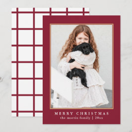 クラシックレッドチェックパターンメリークリスマスフォト シーズンカード