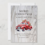 クラシックレッドトラックのクリスマスプレゼント ラスティックウッド シーズンカード (正面)