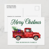 クラシックレッドトラックツリーギフトクリスマスファミリー名 ポストカード (正面/裏面)