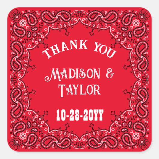 クラシックレッドバンダナ西結婚州サンキュー スクエアシール (正面)