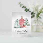 クラシックレッドバーンスノーフレークスパインフォレストクリスマス シーズンポストカード (スタンド正面)