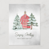 クラシックレッドバーンスノーフレークスパインフォレストクリスマス シーズンポストカード (正面)