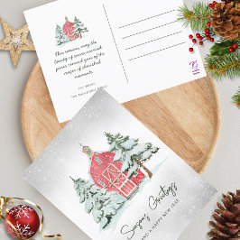 クラシックレッドバーンスノーフレークスパインフォレストクリスマス シーズンポストカード