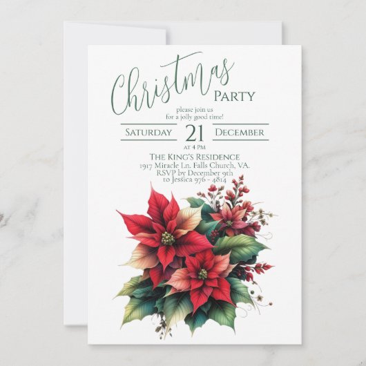 クラシックレッドフラワーズクリスマスパーティの招待状 招待状 (正面)