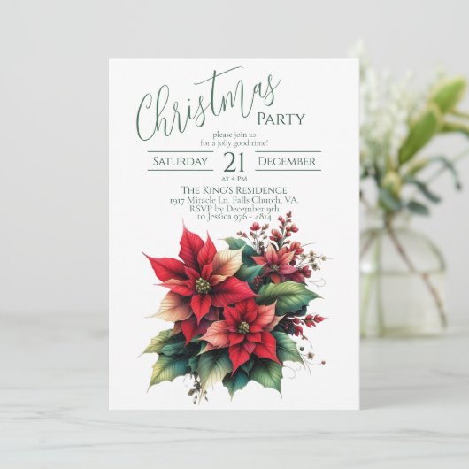 クラシックレッドフラワーズクリスマスパーティの招待状 招待状 (スタンド正面)