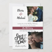 クラシックレッドブルゴーニュの記念日、2枚の写真を飾る場所 招待状 (正面)