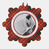 クラシックレッドプレイドクリスマスフォトオーナメントカード オーナメントカード (正面)