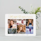 クラシックレッドプレイドハッピーホリデーフォイルフォトカード 箔シーズンカード (立ち正面)