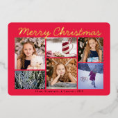 クラシックレッドプレイドメリークリスマスフォイルフォトカード 箔シーズンカード (正面)