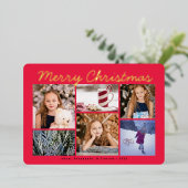 クラシックレッドプレイドメリークリスマスフォイルフォトカード 箔シーズンカード (立ち正面)