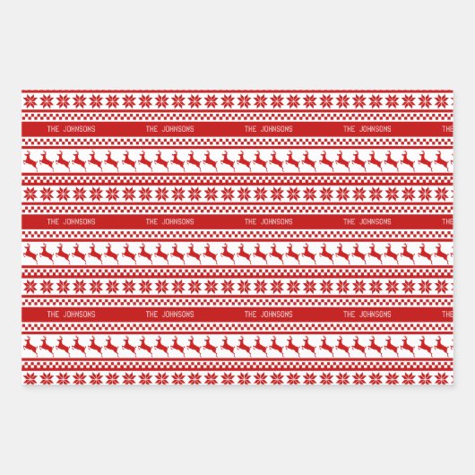 クラシックレッドホワイトとグリーンクリスマスコレクション ラッピングペーパーシート (正面3)