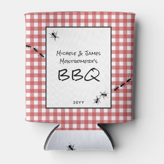 クラシックレッドホワイトギンガムアンツBBQピクニックパーティー 缶クーラー (正面)