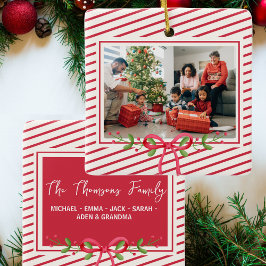 クラシックレッドホワイトフェスティバルホリデーファミリーフォト セラミックオーナメント
