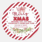クラシックレッドホワイトフローラベリークリスマス ラウンドシール (正面)