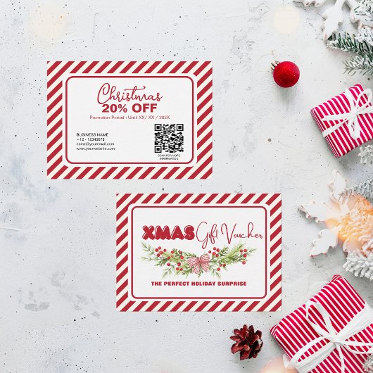 クラシックレッドホワイトフローラベリークリスマス 割引カード