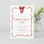 クラシックレッドボウリボンクリスマスパーティの招待状 シーズンカード (スタンド正面)
