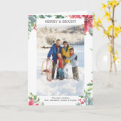 クラシックレッドポインセチアフローラカスタムフォトホリデー カード (黄色い花)