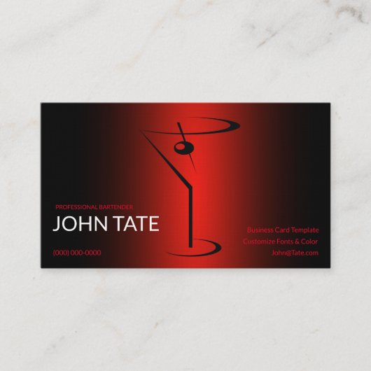 クラシックレッドマルティーニメタリックバーテンテンプレート 名刺 (正面)