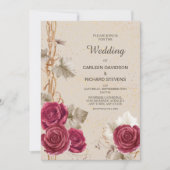 クラシックレッドローズアンドグレープつる植物結婚式招待状 招待状 (正面)