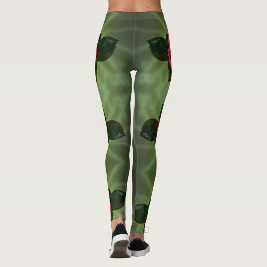 クラシックレッドローズエレガントフローラグリーン レギンス (裏面)