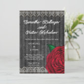 クラシックレッドローズオンヴェラム結婚式招待状 招待状 (スタンド正面)