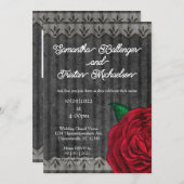 クラシックレッドローズオンヴェラム結婚式招待状 招待状 (正面/裏面)