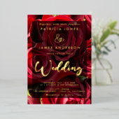 クラシックレッドローズ結婚ズフォイル招待状 箔招待状 (立ち正面)