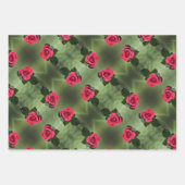 クラシックレッドローゼズオングリーンフローラ ラッピングペーパーシート (正面)