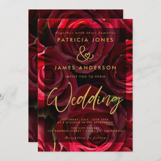 クラシックレッドローゼズオーバーレイ結婚式招待状 招待状 (正面/裏面)