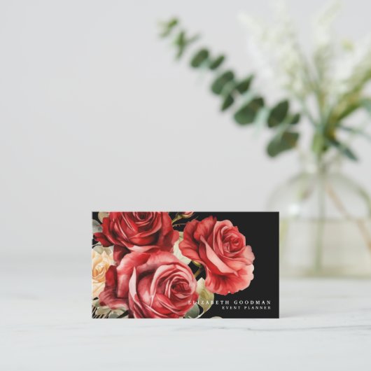 クラシックレッドローゼズブラックビジネスカード 名刺 (スタンド正面)