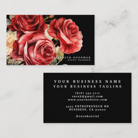 クラシックレッドローゼズブラックビジネスカード 名刺 (正面/裏面)