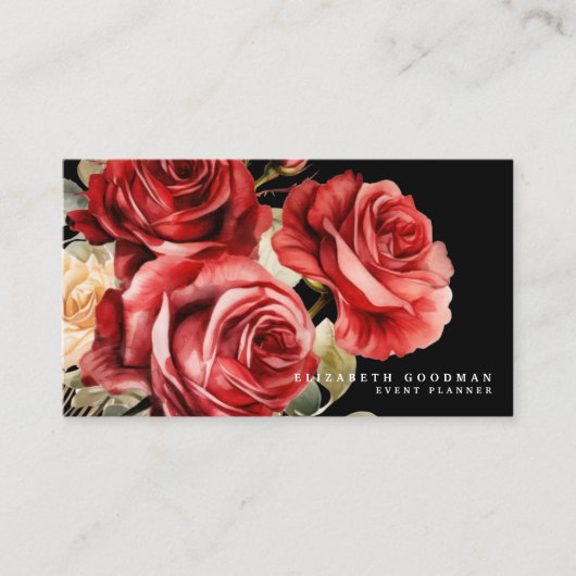 クラシックレッドローゼズブラックビジネスカード 名刺 (正面)