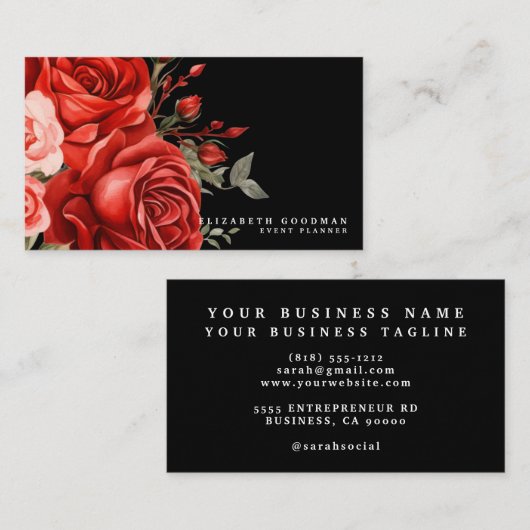 クラシックレッドローゼズブラックビジネスカード 名刺 (正面/裏面)