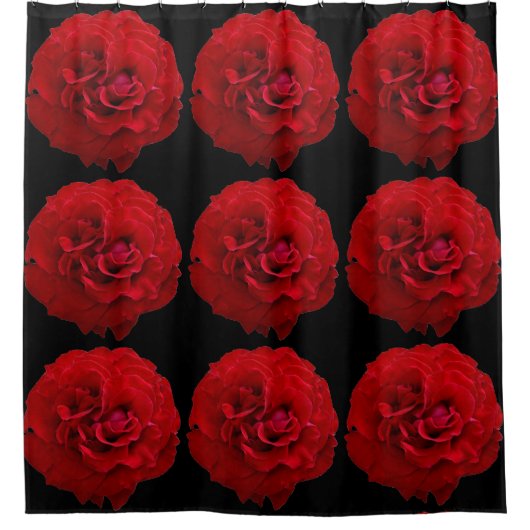 クラシックレッドローゼドラマチック写真黒 シャワーカーテン (正面)