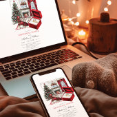 クラシックレッドヴィンテージクリスマスリハーサルディナー 招待状