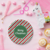 クラシックレッド緑ストライプのクリスマス ペーパープレート (パーティー)