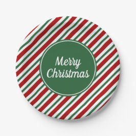 クラシックレッド緑ストライプのクリスマス ペーパープレート