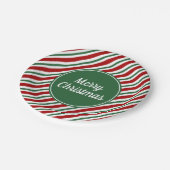 クラシックレッド緑ストライプのクリスマス ペーパープレート (アングル)