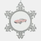 クラシックレッド1972ジャガーXKEコンバーチブルドロップトップ スノーフレークピューターオーナメント (正面)