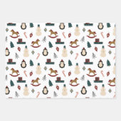 クラシックレッド&グリーンクリスマスかわいこちゃん ラッピングペーパーシート (正面3)