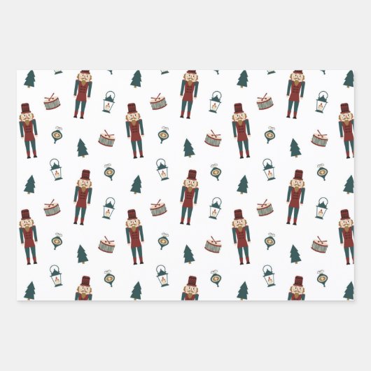 クラシックレッド&グリーンクリスマスかわいこちゃん ラッピングペーパーシート (正面)