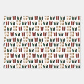 クラシックレッド&グリーンクリスマスかわいこちゃん ラッピングペーパーシート (正面3)