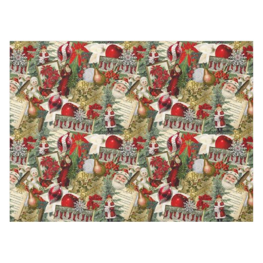 クラシックレッド&グリーンビクトリアンクリスマス テーブルクロス (正面(横))