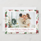 クラシックレッド&グリーンポインセッタホリデーフォトカード シーズンカード (正面)