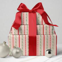 クラシックレッド&グリーンヴィンテージコテージストライプフローラ