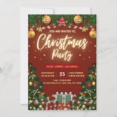 クラシックレッド&金ゴールドパーティの招待状 招待状 (正面)