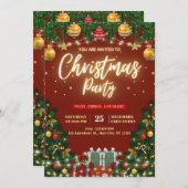 クラシックレッド&金ゴールドパーティの招待状 招待状 (正面/裏面)