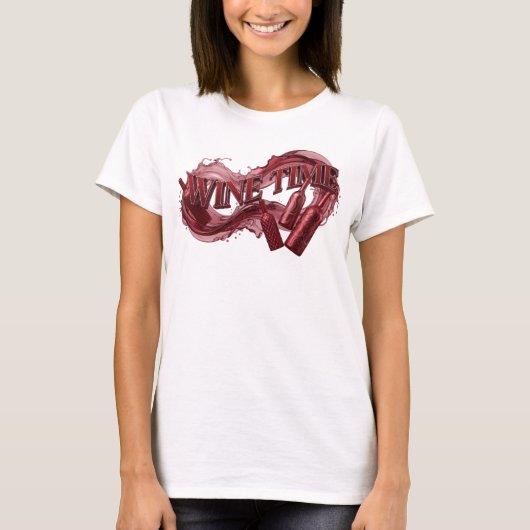 クラシックレッド WINE TIME 3Dテキストアート Tシャツ (正面)