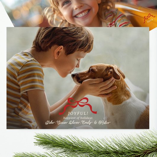 クラシックレトロな赤いクリスマスボウ写真 シーズンカード