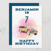 クラシックレトロカーカスタム誕生日カード 招待状 (正面/裏面)